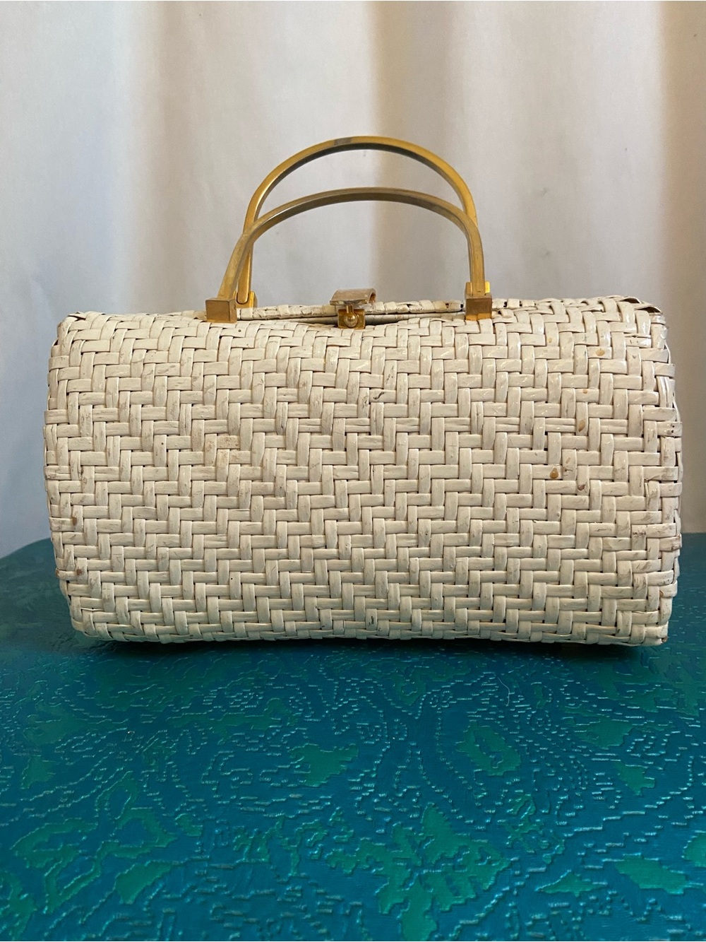 Woven Cream Top-Handle Bag